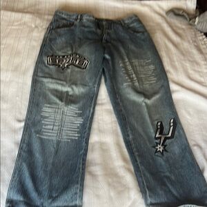 Preowned NBA Team Spurs Men's Blue/Black Graphic Jeans set XXL